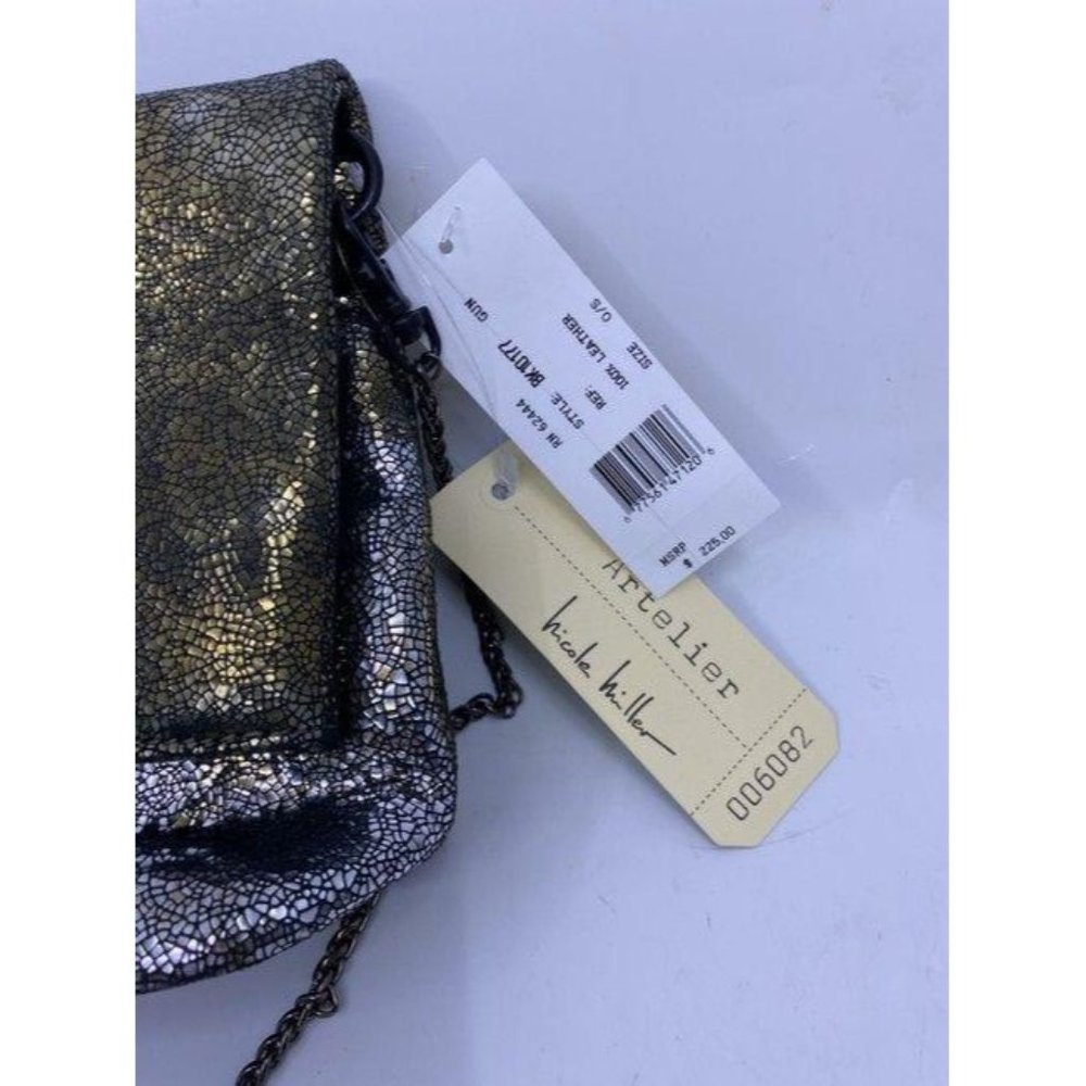 Nicole Miller Msrp Black Gold Leather Cross Body B - Picture 2 of 12